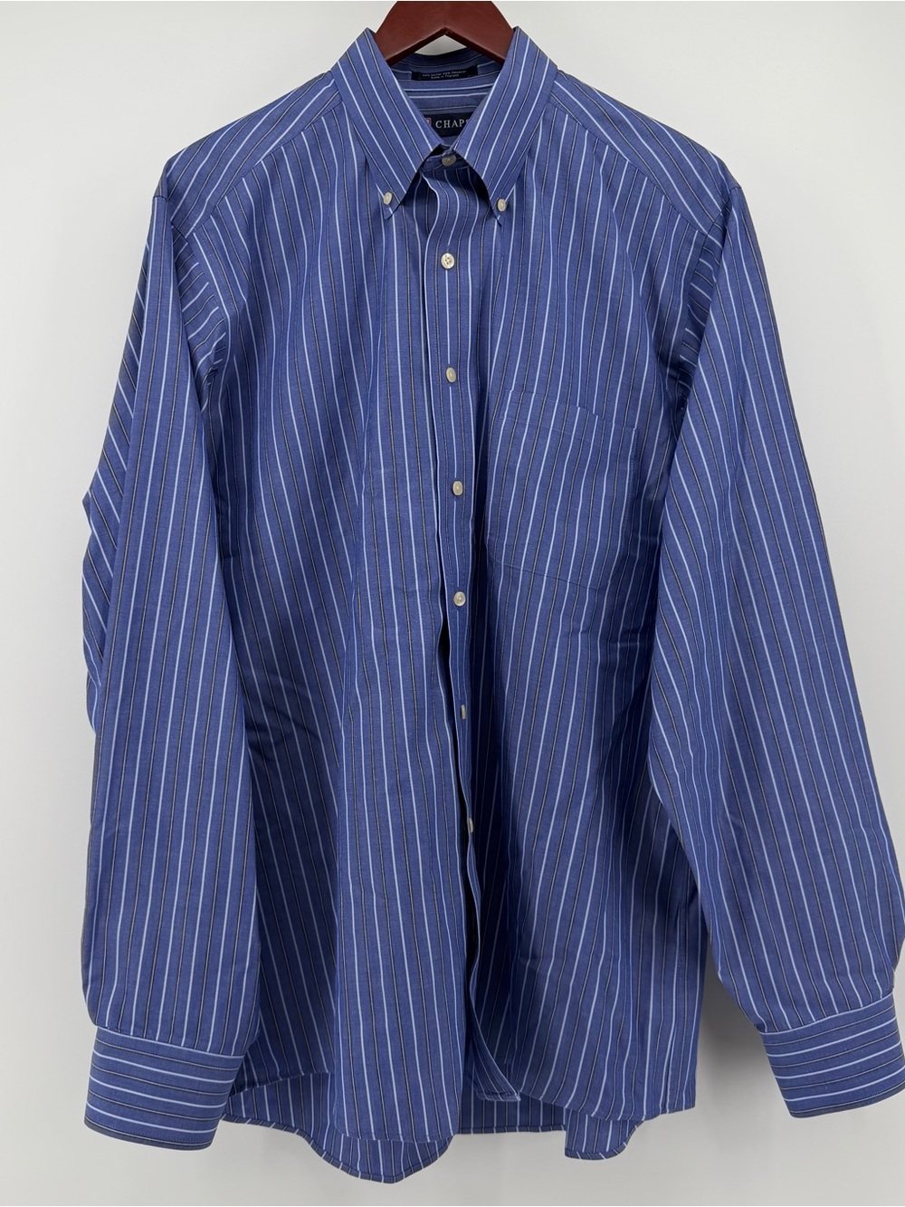 Chaps Blue & Gold Multi-Stripe Wrinkle-Free Shirt L Ivy League GrandpaCore - Picture 2 of 9